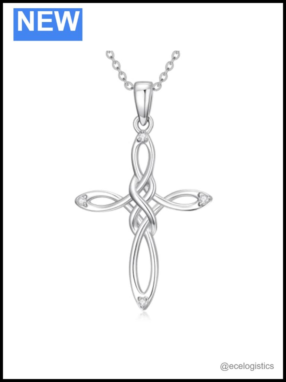 925 Sterling Silver Celtic Knot Cross Pendant Lab Diamond Necklace